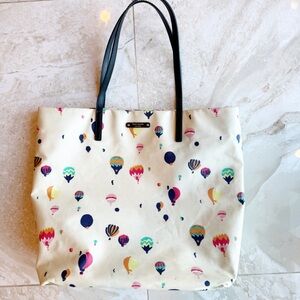 Kate Spade Hot Air Balloon Coated Cotton Tote Bag Cream Colorful Leather Summer